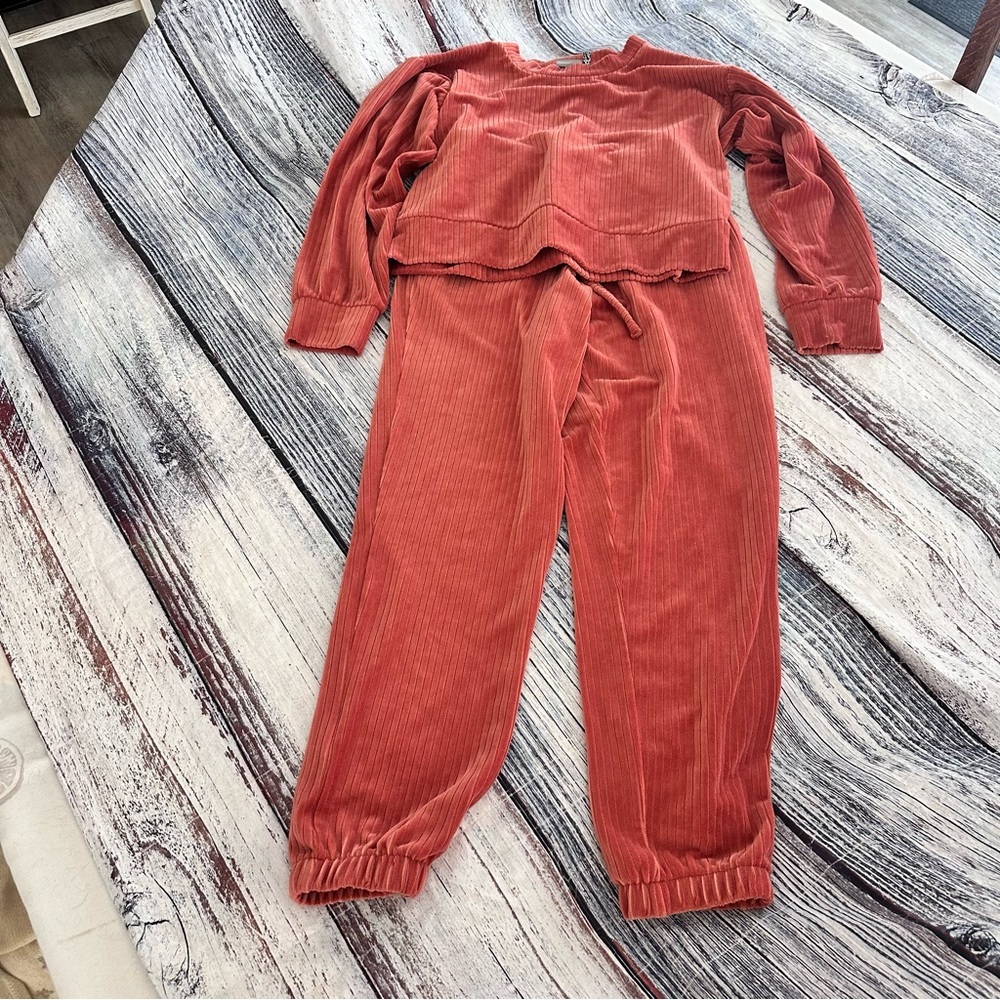 ASOS Rust Orange Ribbed Velour Lounge Set - Picture 2 of 7